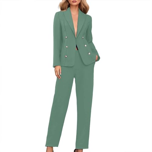 Generico Tailleur Donna Eleganti Pantaloni e Giacca da Cerimonia Curvy Completo Blazer a Maniche Lunghe Tuta Elastici in Vita Set di Abiti in Tinta Unita Pantalone Giacche Due Pezzi Elegante Suit