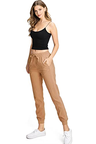 Love Tree Women's Juniors High Rise Linen Joggers3