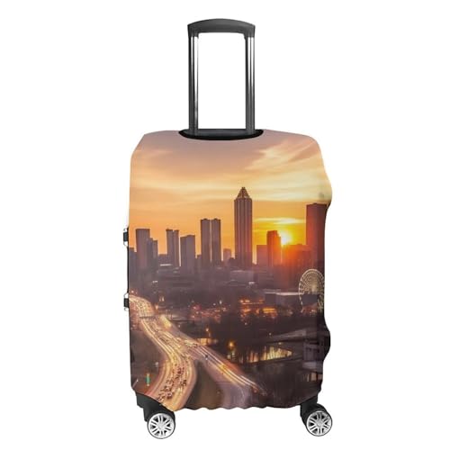 Atlanta City Sunset Landscape Luggage Cover, Washable Elastic Suitcase Cover Protector Fit 18-32 Inch Luggage4