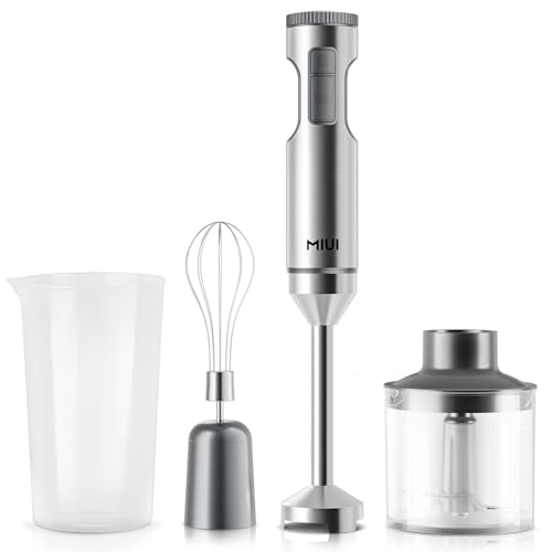 MIUI Hand Immersion Blender, Powerful 1000W 4-in-1, 9-Speed Immersion Multi-Purpose Stainless Steel Stick Blender,700ml Mixing Beaker,500ml Food Processor,Whisk