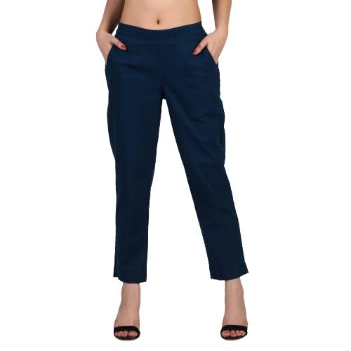 Image of Aarav Fabric Women's 100% Cotton Casual Pant | Ankle Length Regular fit Cotton Trouser | Straight Fit Formal Pants for Kurti, Office, Casual and Daily Outdoor Lifestyle