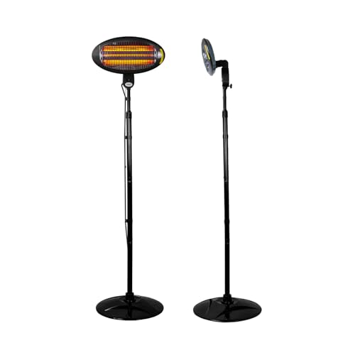 Stufa Elettrica da Interno ed Esterno Ignis - Riscaldatore da Patio, 3 Impostazioni di Calore, con Supporto Regolabile fino a 2m, Altezza Regolabile 130–200 cm, Nero