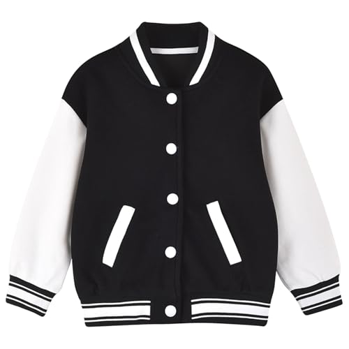 DDAPJ pyju Kids Baseball Jackets Boys Girls Varsity Jacket Fall Casual Button Down Bomber Coat School Uniform with Pockets