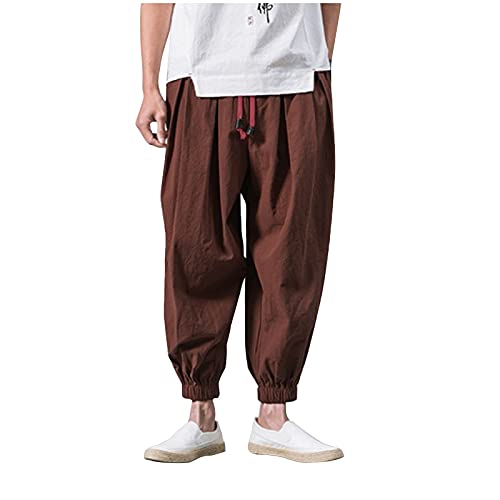 Mens Hip Hop Harem Pants Fashion Oversized Tapered Baggy Pants Casual Comfy Elastic Drawstring Trouser