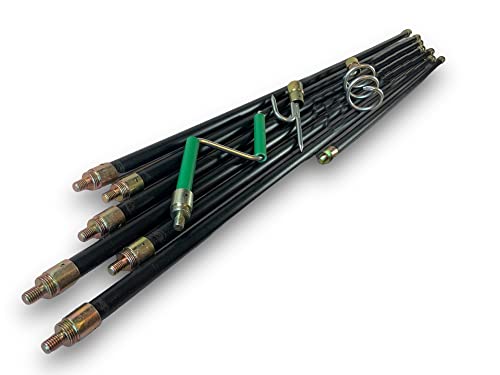 Kit hyper pro déboucheur canalisations | 7 cannes noires contre vissantes Ø 20 mm | 13 mètres | Manivelle pour rotation | Harpon et queue de cochon pour débouchage...