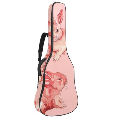 Sac de guitare imperméable motif lapin rose avec double bandoulière pour transport sécurisé