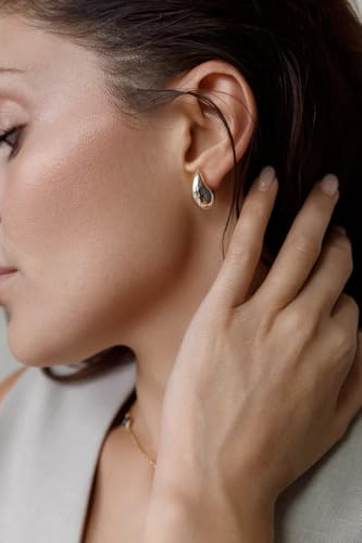 Small Teardrop Gold Chunky Earrings for Women,Thick Gold Plated Hoop Hypoallergenic Water Drop Earring Dupes for Women 18MM