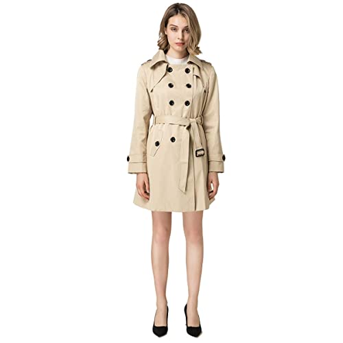 NANJUN Women's Double-Breasted Trench Coat Classic Lapel Overcoat Slim Outerwear Waterproof Coat with Belt Buckle3