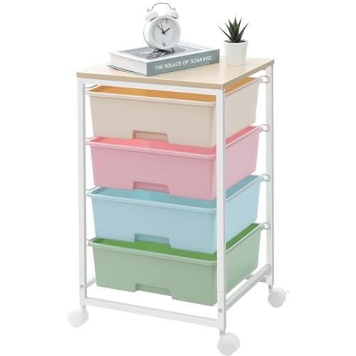 Utility Cart with 4 Drawers,Rolling Storage Cart with Drawers,Storage Rolling Drawer Cart,Rainbow