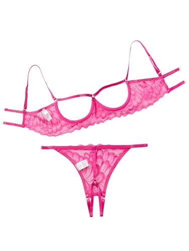 Image of Lilosy Sexy Underwire Floral Lace Sheer Lingerie Set for Women See Through Bra and Panty 2 Piece