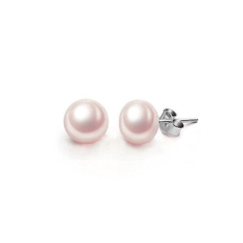EVER FAITH 925 Sterling Silver AAA Pink Freshwater Cultured Pearl Button Stud Earrings