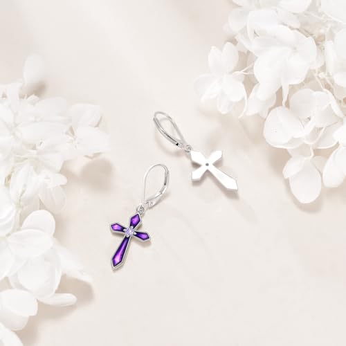 Cross Earrings 925 Sterling Silver Cross Dangle Drop Birthstone Earrings Jewelry Gifts for Women4