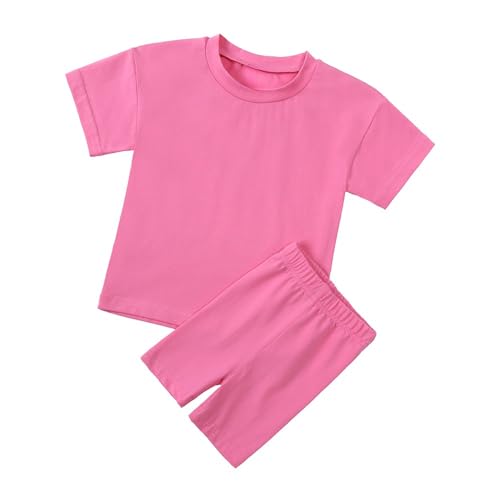 Image of HahaNice Toddler Girls Summer Outfits Cotton Solid T-Shirt & Biker Shorts Set for Little Girls 2 Pcs Tracksuits