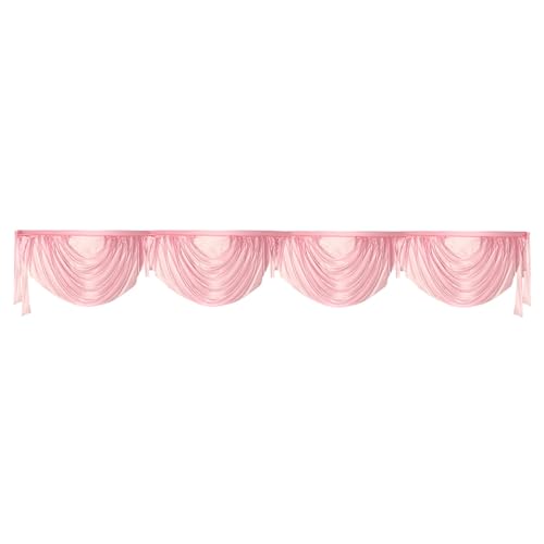 Ice Silk Swag Valance Window Curtain, 300CM Drapes for Wedding, Party, Home, Hotel Decorations Indoor and Outdoor (Pink)