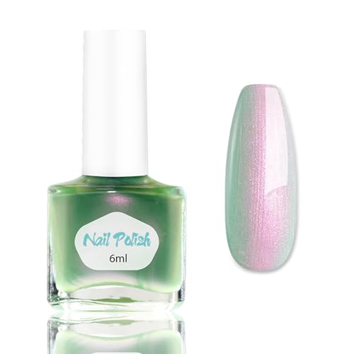 Perle Nagellack Grün mit Rosa Schimmer - Meerjungfrau Schnelltrocknender Nagellack Glitzer - Langanhaltender Nagellacke Ungiftig - Glänzender Perlmutt Glitter Nail Polish Für Frauen (Green, 6ml)