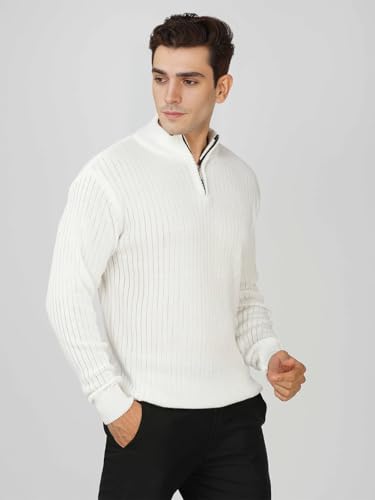 Image of LOQUE Men's Wool Blend Selection Sweater Half Zip High Neck Pullover Warm Casual Winter Wear for Office and Travel