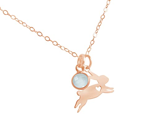 Preisvergleich Produktbild Gemshine Halskette Hase, Osterhase, Kaninchen Anhänger mit seegrünem Chalcedon 925 Silber, vergoldet oder rose. Nachhaltiger ethischer Schmuck Made in Spain, Metall Farbe:Silber rose vergoldet