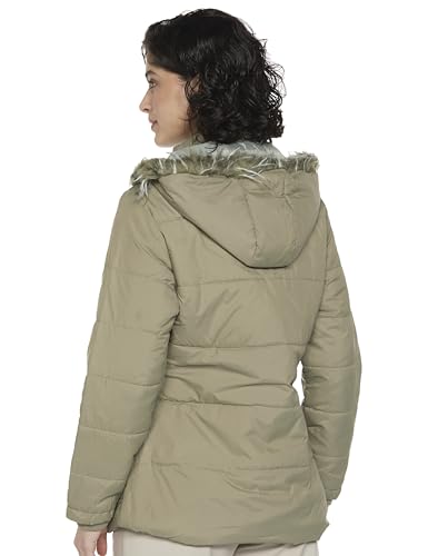 Image of Qube By Fort Collins Women's Medium-Length Bomber Jacket with Detachable Hood Stylish Winterwear for All-Day Comfort |Material: Nylon