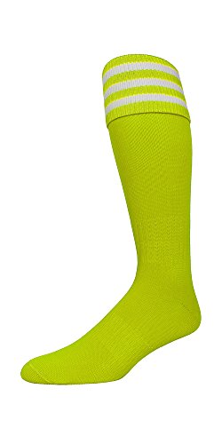PEAR SOX Pearsox Euro 3 Stripe Knee High Socks - Moisture Wicking Athletic Socks with Arch and Ankle Support (Youth, Neon Yellow)