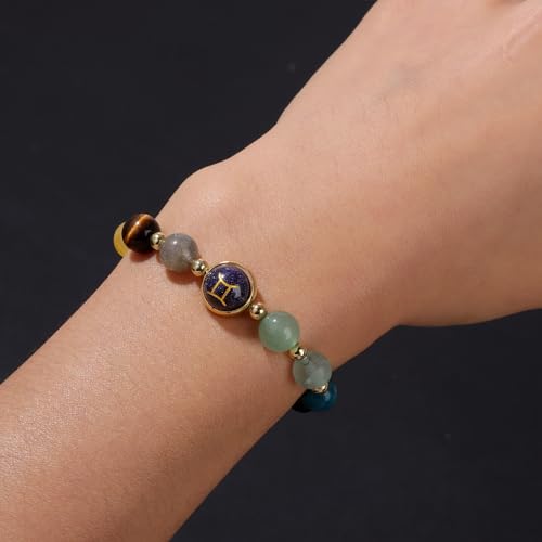 GolbalJew Zodiac Bracelets for Women 12 Constellations Healing Crystal Stone Beads Bracelet Birthday Zodiac Gifts Horoscope Spiritual Bracelet