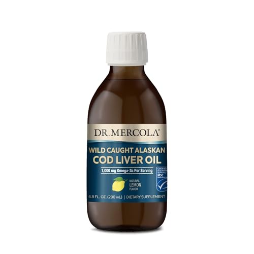 Dr. Mercola Wild Caught Alaskan Cod Liver Oil 6.8 Fl. Oz. (200 mL) 40 Servings 1 000 mg Omega-3s Per Serving Dietary Supplement Supports Brain and Cognitive Function Non-GMO MSC Certified