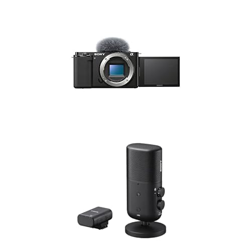 Bundle of Sony Alpha ZV-E10 - APS-C Interchangeable Lens Mirrorless Vlog Camera - Black + Sony Wireless Streaming Microphone ECM-S1 - Black - w/Streaming Microphone - Base & Mic