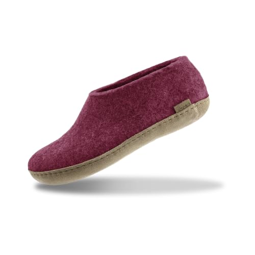 Glerups pantoufles laine naturelle unisexe semelle cuir cranberry