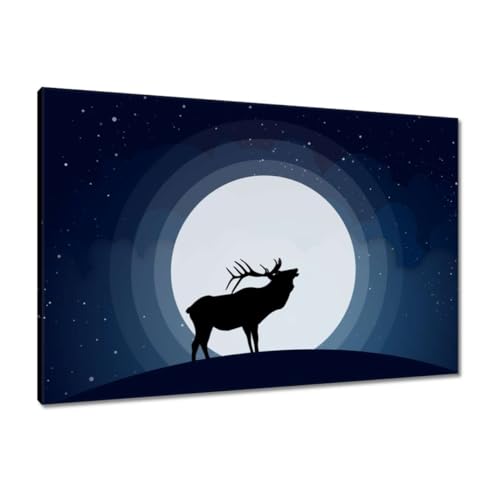 Peinture imprimée sur toile grand tableau cerf pleine lune pour habiller un mur vide