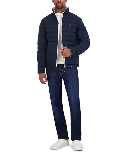 Image of Nautica Men's Reversible Quilted Puffer Jacket -Midweight Mechanical Stretch Winter Coat