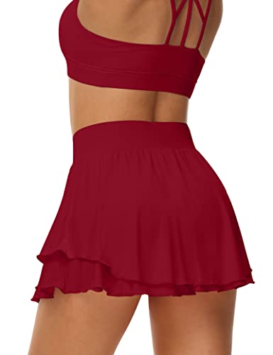 Image of UrKeuf Women's Athletic Tennis Skirts with Pockets 13in Ruffle Golf Running Workout Ice Silk Flowy Skorts with Sports Shorts
