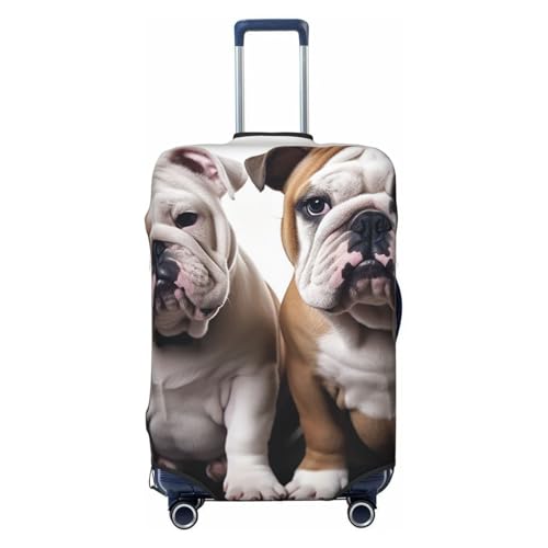 Two Cute Bulldog Dogs Luggage Cover for Suitcase TSA Approved Elastic Suitcase Cover Anti-Scratch Travel Luggage Protector Cover Washable Trolley Case Cover Fit 18-32 Inch Luggage Small