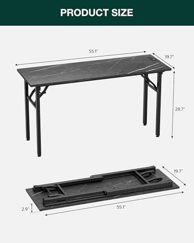 Image of Frylr Small Folding Computer Desk - Portable 55.1 Inch Foldable Laptop Table, Collapsible and Compact for Easy and Fast Setup, Lightweight for Small Spaces, Home Craft and Study Use, Marble Greige