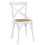 Modway Gear Rustic Modern Farmhouse Elm Wood Rattan Dining Chair in White