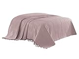 Class Home Collection Pique Tagesdecke | Bettüberwurf mit Fransen | 100% Baumwolle | Kuscheldecke 220x240 cm | Altrosa