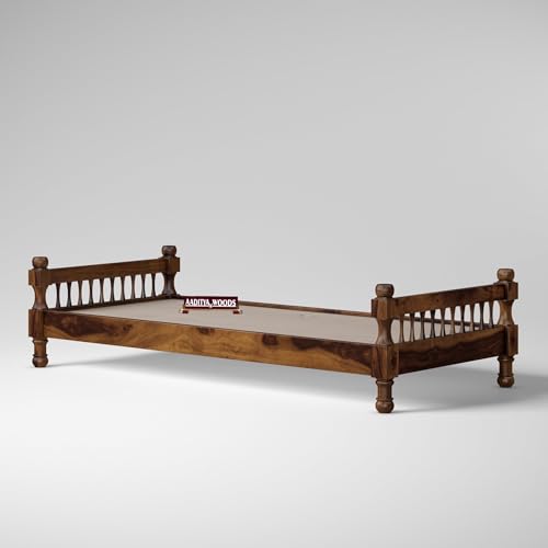 Image of AADITYA WOODS Solid Sheesham Wood Single Bed Cot Without Storage | Single Size Bed for Bedroom | Multipurpose Use Bed- Walnut 22