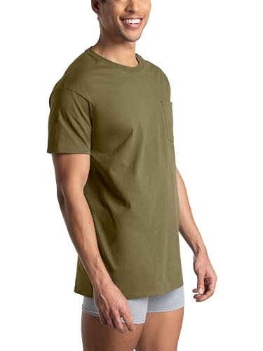 Fruit of The Loom Mens Pocket Tee Undershirts, Moisture Wicking & Tag Free, Short Sleeve Pocket T-Shirts