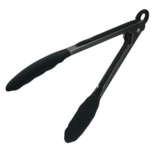 Pegador de Silicone Culinário Inox 25cm com Cabo Antiderrapante Pinça Culinária Multiuso Cozinha Churrasco Salada Fritura Air Fryer Linha Premium (Preto)