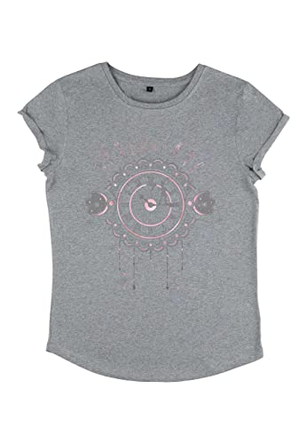 Disney Peter Pan Boho Clock Women's Organic Rolld Sleeve-Camiseta de Manga Corta para Mujer, Gris, S