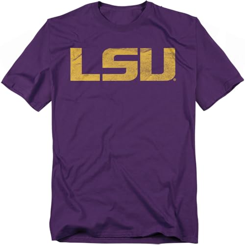 LSU Louisiana State University Official Distressed Primary Unisex Adult T-Shirt Louisiana State University Large