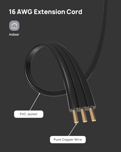 Image of TROND Short Flat Extension Cord 3ft - Left Angled Flat Plug Power Strip, 3 Grounded Plug Extension Outlets, Three Prong, 16 Gauge Power Cable, 13A, Small for Indoor Home Office Cruise Travel, Black