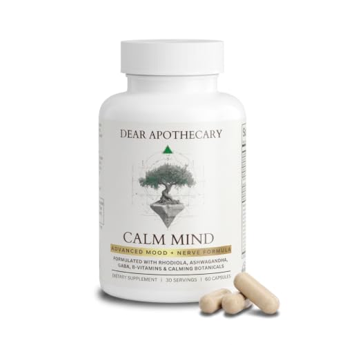 Dear Apothecary Calm Mind Stress Support Supplement with Ashwagandha GABA L-Theanine 5-HTP Rhodiola B-Vitamins Magnesium - 24 Ingredients - 60 Capsules