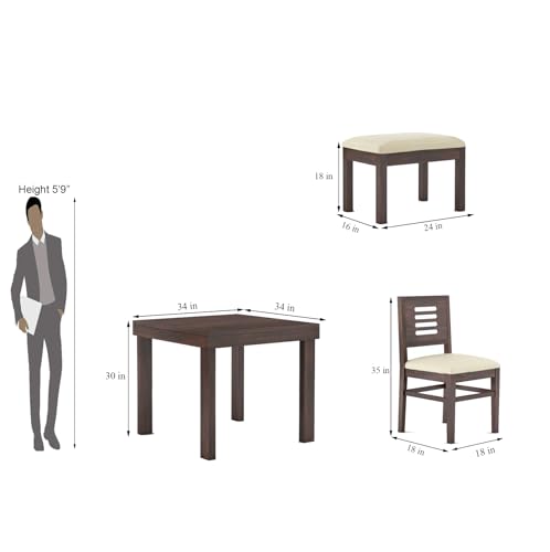 Image of MAMTA DECORATION Sheesham Wood 4 Seater Dining Table Set | Four Seater Dinner Table with 3 Cushions Chairs & 1 Bench | Dinning Table Set 4 Seater for Living Room, Hotels & Restaurant, Walnut Finish