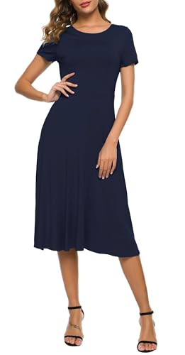 Urban CoCo Women's Floral Print Short Sleeve Flared Midi Dress