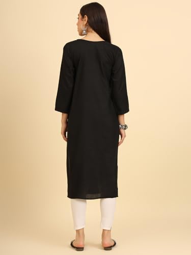 Image of Women's Chikankari-Lucknowi Embroidered Work | 3 /4 Sleeve | Knee Length | Round Neck | Cotton Fabric | Straight Kurta