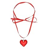 PATIKIL Collana A Cuore Rosso, Collana Con Grande Pendente A Cuore In Vetro E Catena Regolabile Rossa Per Donne Accessori Trendy Y2K