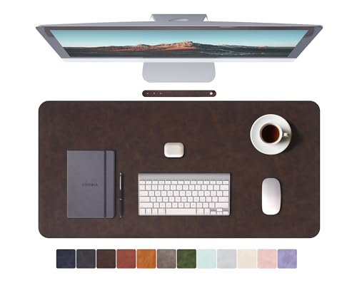 Sous-main de bureau en cuir extra large pour jeux et bureau - Sous-main antidérapant et imperméable - Style vintage - Café foncé - 90 x 43 cm