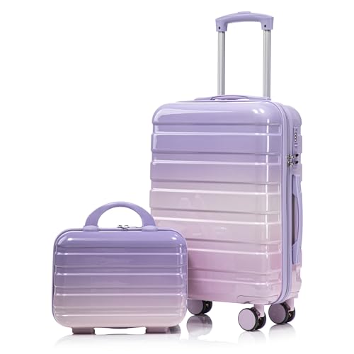 Image of 14 inch /20 inch 2-Piece Set PC Spinner Wheel Luggage with Gradient Color and Combination Lock(Pink Purple)