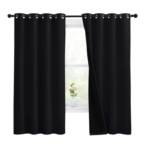 Image of NICETOWN 100% Blackout Curtains with Black Liners, Thermal Insulated Full Blackout 2-Layer Lined Drapes, Energy Efficiency Window Draperies for Bedroom (Black, 2 Panels, 55-inch W by 68-inch L)