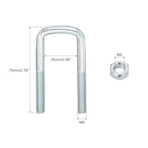 Image of uxcell Square U-Bolts, 6 Sets 25mm Inner Width 70mm Length M8 Zinc-Plated Carbon Steel U Clamp Bolt with Nuts and Plates, for Boat Trailer