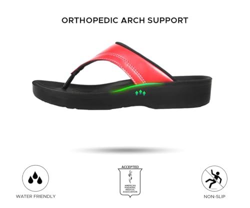 Image of AEROTHOTIC Comfy Arch Support Flip Flops for Women Open Toe Stylish Faux Leather Cushioned Strap with Non-Slip Sole & Comfortable Footbed Indoor and Outdoor Sandals